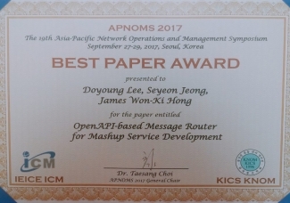 DPNM 연구실 이도영/정세연 학생 APNOMS 2017 Best Paper Award 수상